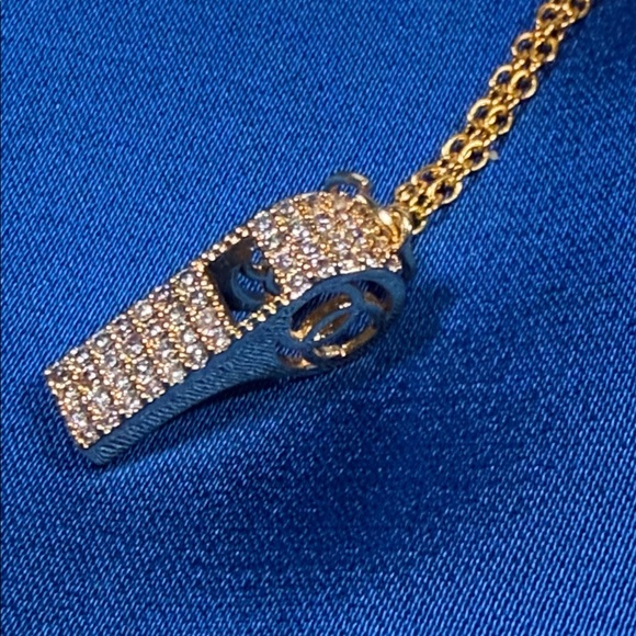 Unique Upcycled Chanel whistle charm on 18” gold 925 chain - Picture 6 of 7